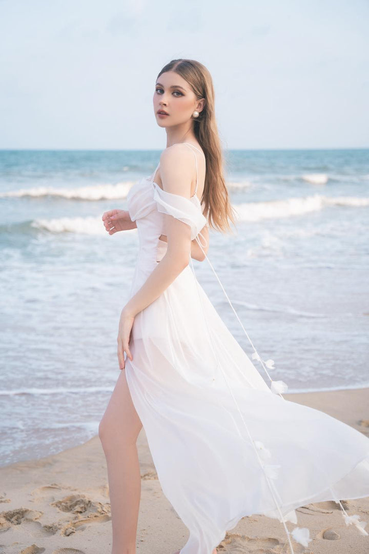 DARLING DIVA Đầm tơ cúp ngực đan dây lưng dài Loli Dress