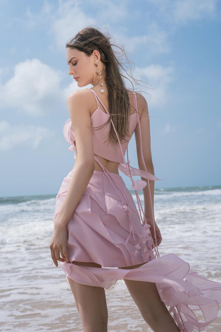 DARLING DIVA Rose Layered Ruffled Organza Top & A-line Skirt