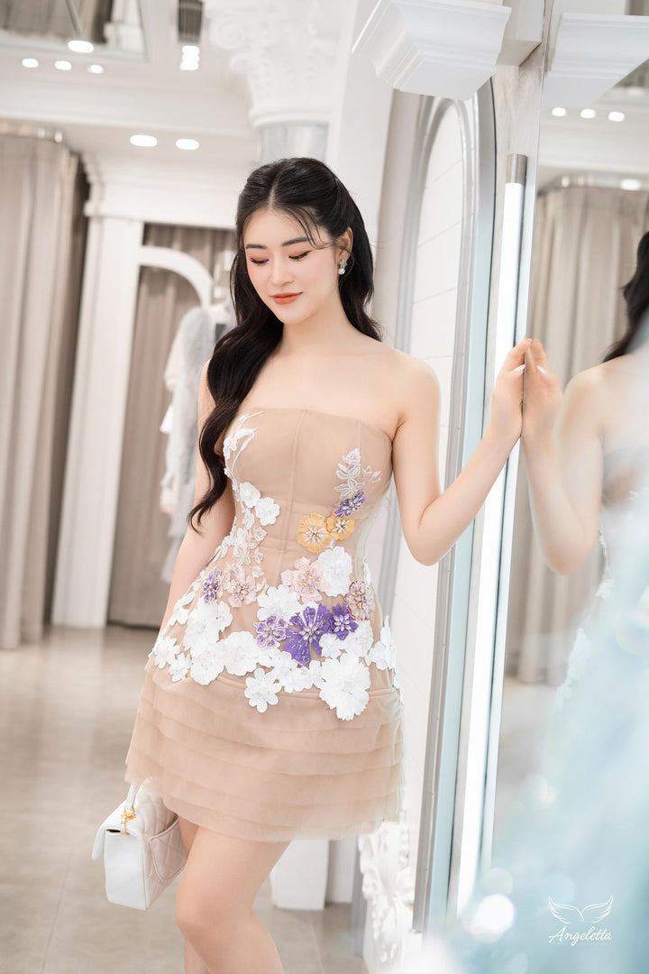 Angeletta Đầm corset dáng chữ A cúp ngực xếp tầng đính hoa Zara Dress