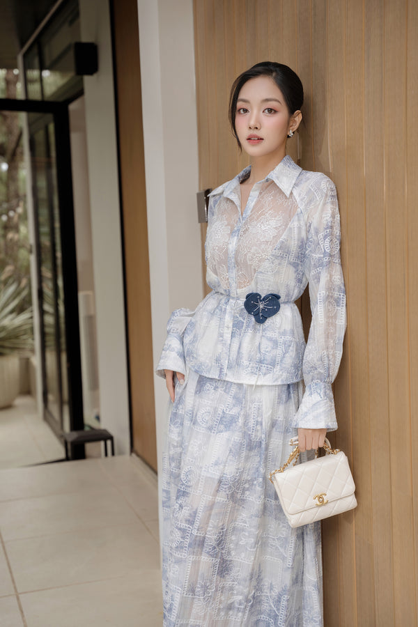 MOJO SET - Set áo & chân váy dáng dài họa tiết loang