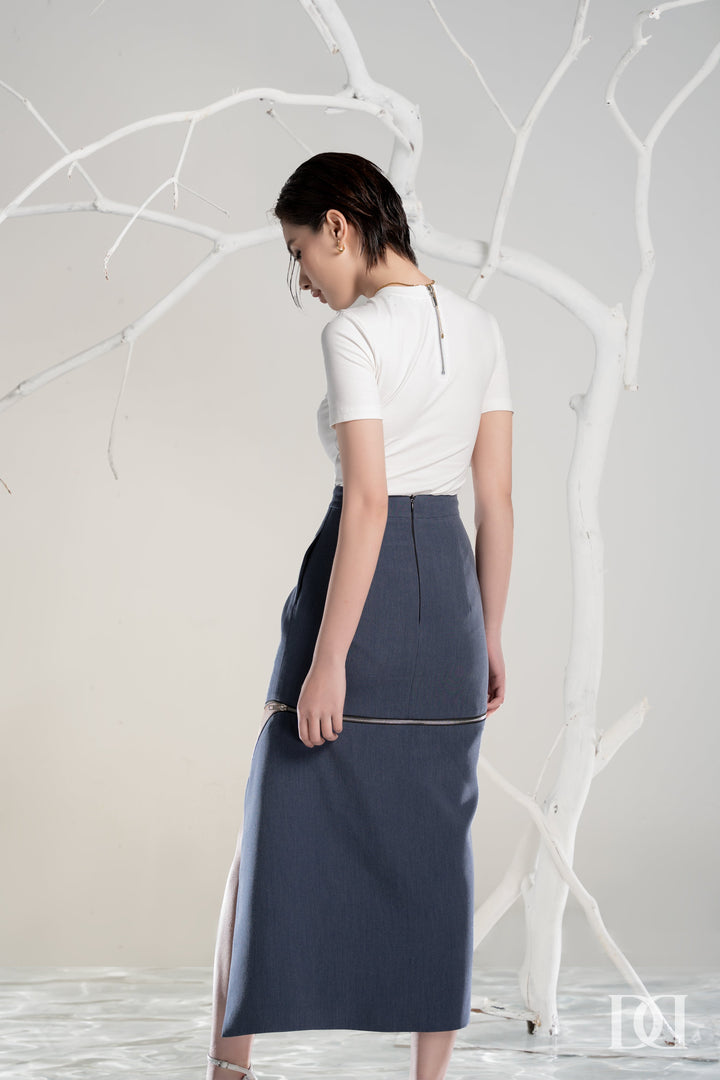 DARLING DIVA Áo in họa tiết 3D Vạt Xòe & Chân Váy Bút Chì Xẻ Cách Điệu Khóa Kéo Baylis Set