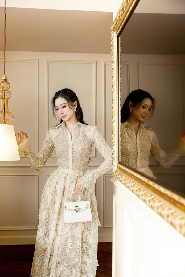 BILLI SET - SET ÁO & CHÂN VÁY REN DÀI TAY THANH LỊCH NỮ TÍNH