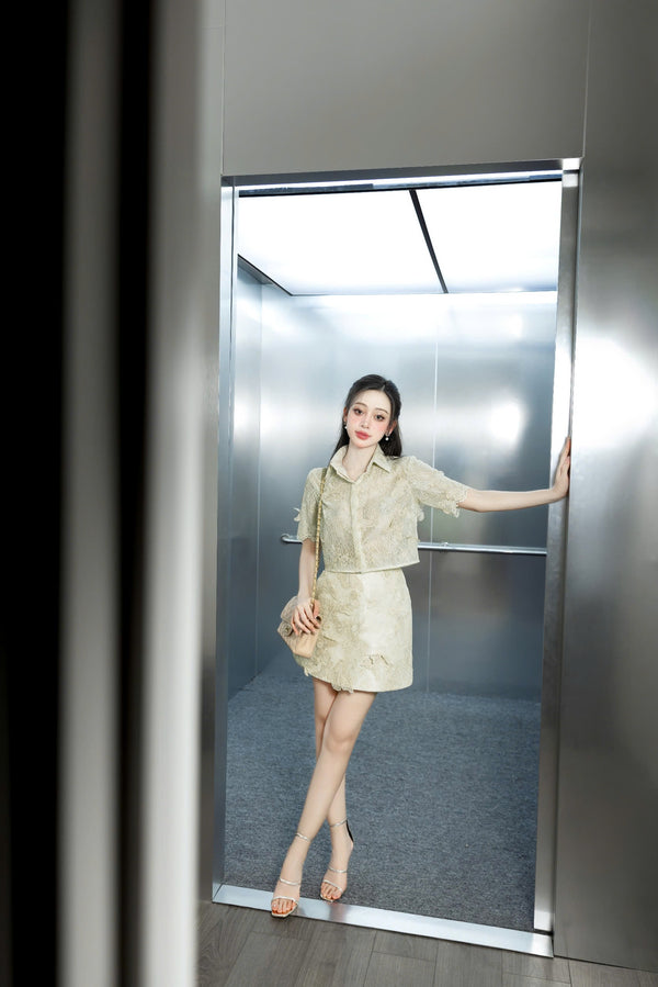 JUN SET - SET ÁO VÁY REN NGẮN DÁNG BASIC