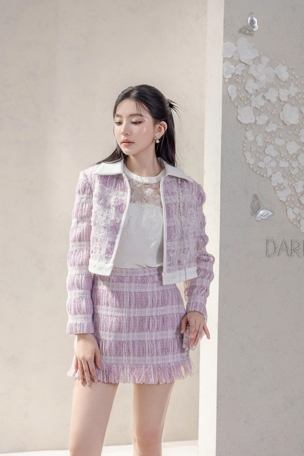 RAMONA SET - Set Tweed Tím Pastel Phối Ren Trắng Thanh Lịch