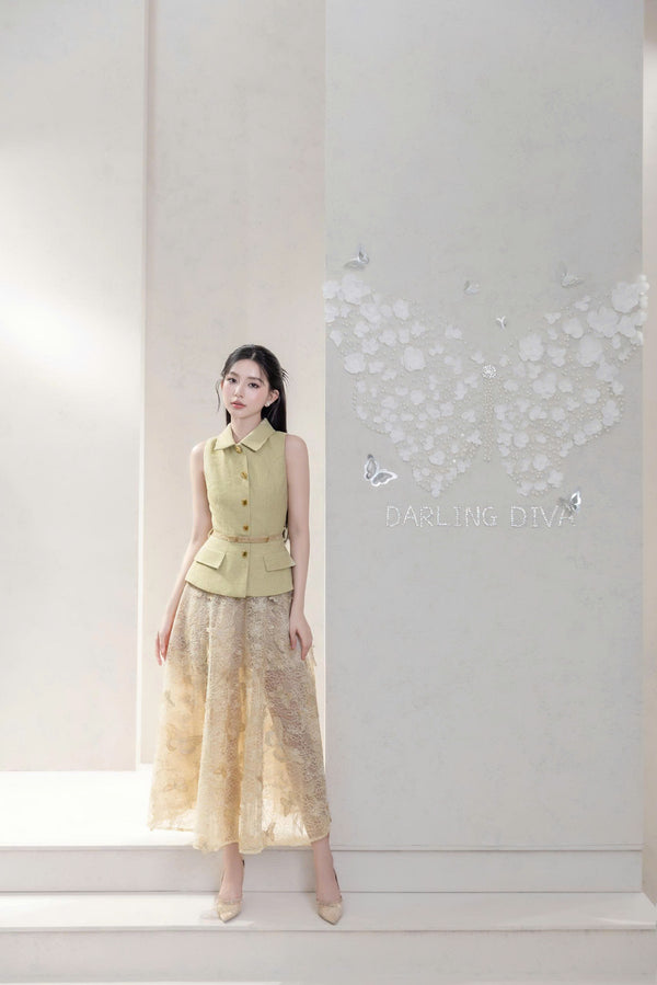 RENCY TOP & PIANA SKIRT - Set Áo Tweed Thanh Lịch Cùng Chân Váy Ren Dài