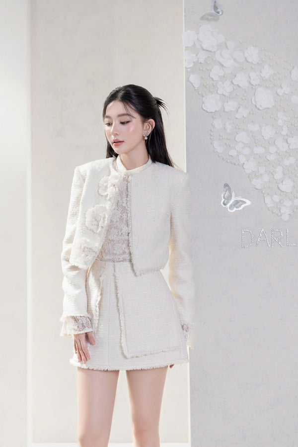 HINA SET - Set Tweed Kem Hoa Nổi Cùng Áo Ren Thanh Lịch Và Tinh Khôi