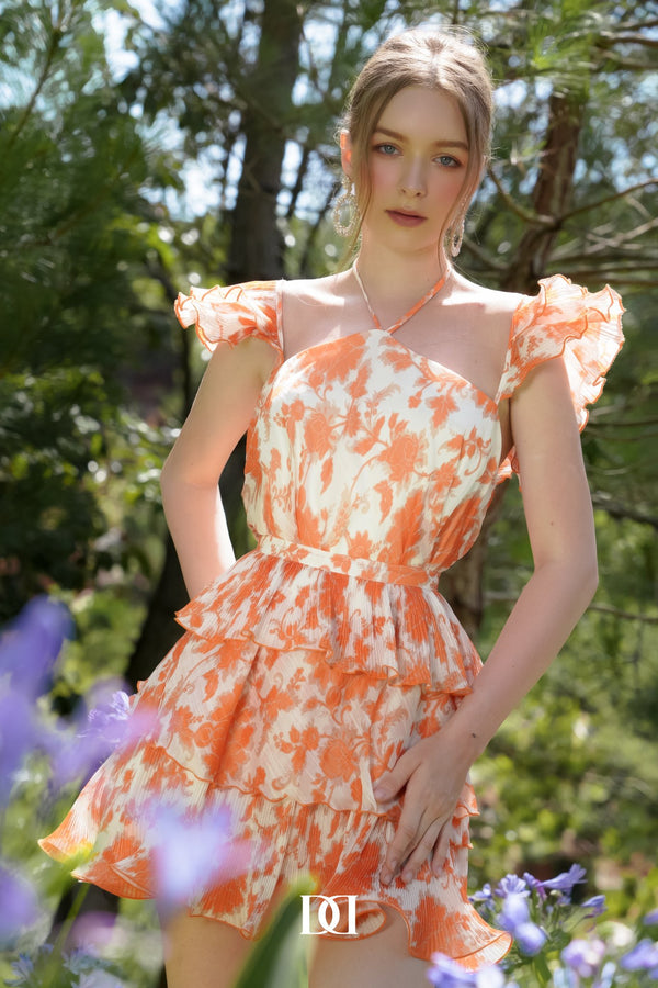 Sharry Dress - Đầm mini voan cổ yếm chữ A xếp tầng