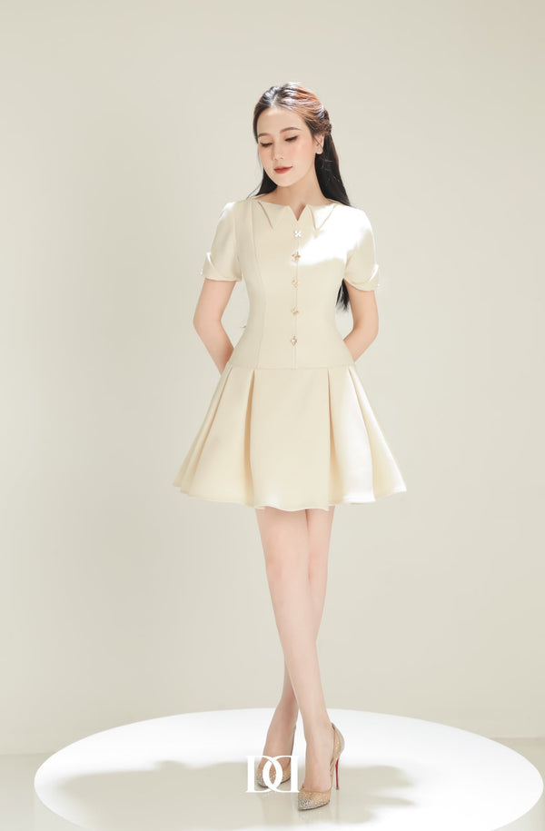 Jiny Dress - Đầm Mini Cổ Thuyền Đính Nút Nổi